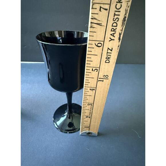 Vintage Black Ebony Wine Glasses Stemmed Espresso Set (6) MCM Barware Cocktail - Picture 3 of 5